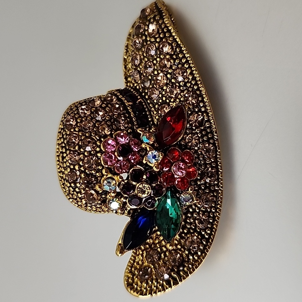 Fancy Hat brooch Loaded With Simulated Rubies,decorated With A Floral Ge…